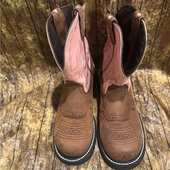 Justin Gypsy Brown and Pink Leather Western Boots Size 10B - Picture 4 of 7